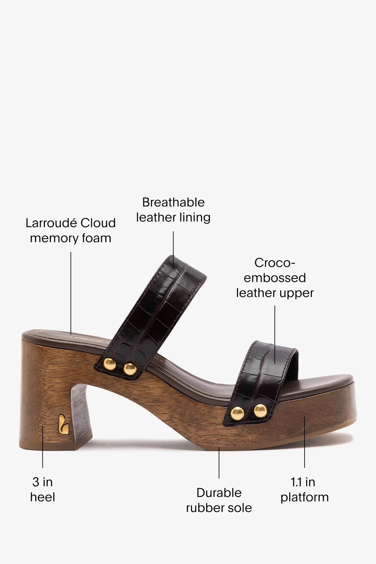 Larroudé x Kenneth Cole: Sandal Dark Oak Croco Leather